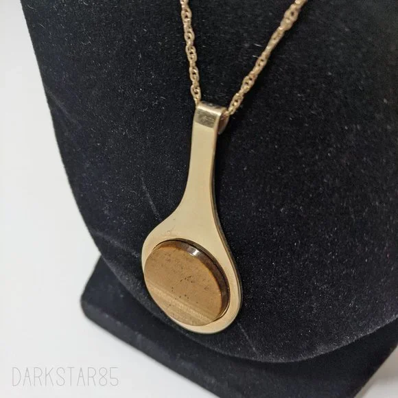 Vintage Tiger's Eye Statement Necklace Stamped 12K Gold Filled - Picture 2 of 6